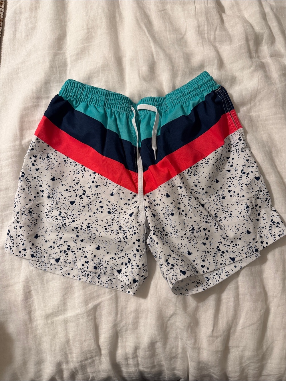 chubbies Colorblock Speckle Swim Shorts - Teal, Navy & Red